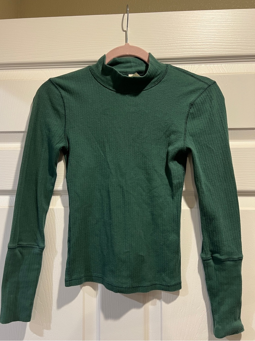 Free People Ribbed Mock Neck Long Sleeve Top - Dark Green